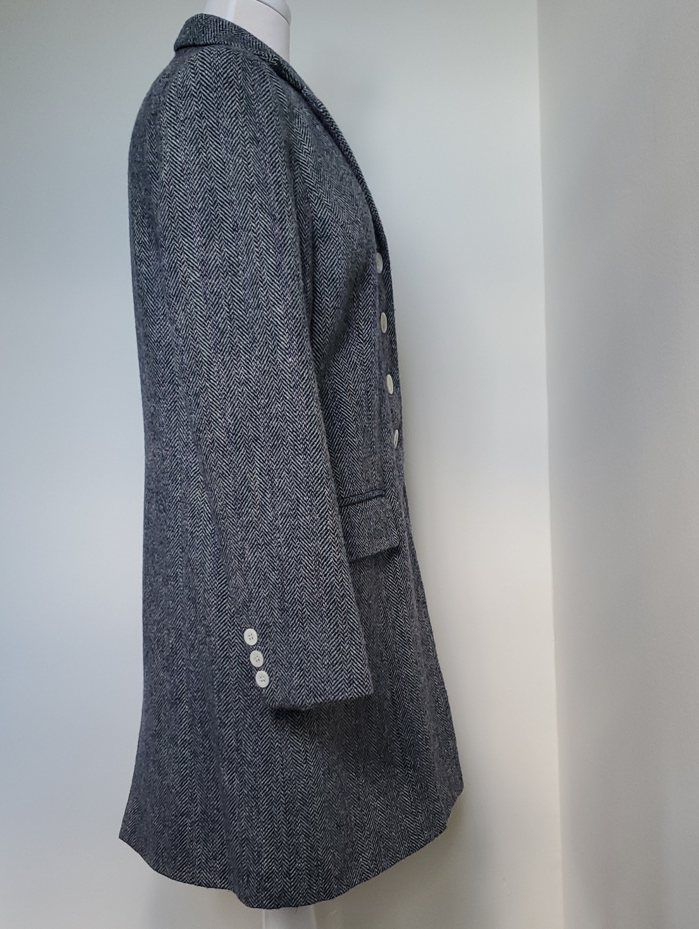 EUC Vintage Harris Tweed 100% Wool Car Coat In Blue/Gray Sz 10 US/ 14 UK - Picture 7 of 12